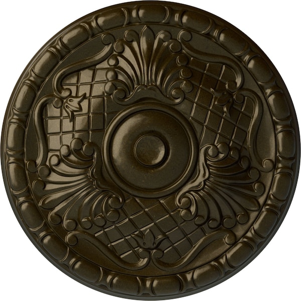 Ekena Millwork Amelia Ceiling Medallion (Fits Canopies up to 4 1/8"), Hand-Painted Green Gold, 15 3/4"OD x 5/8"P CM16AMGGS - main